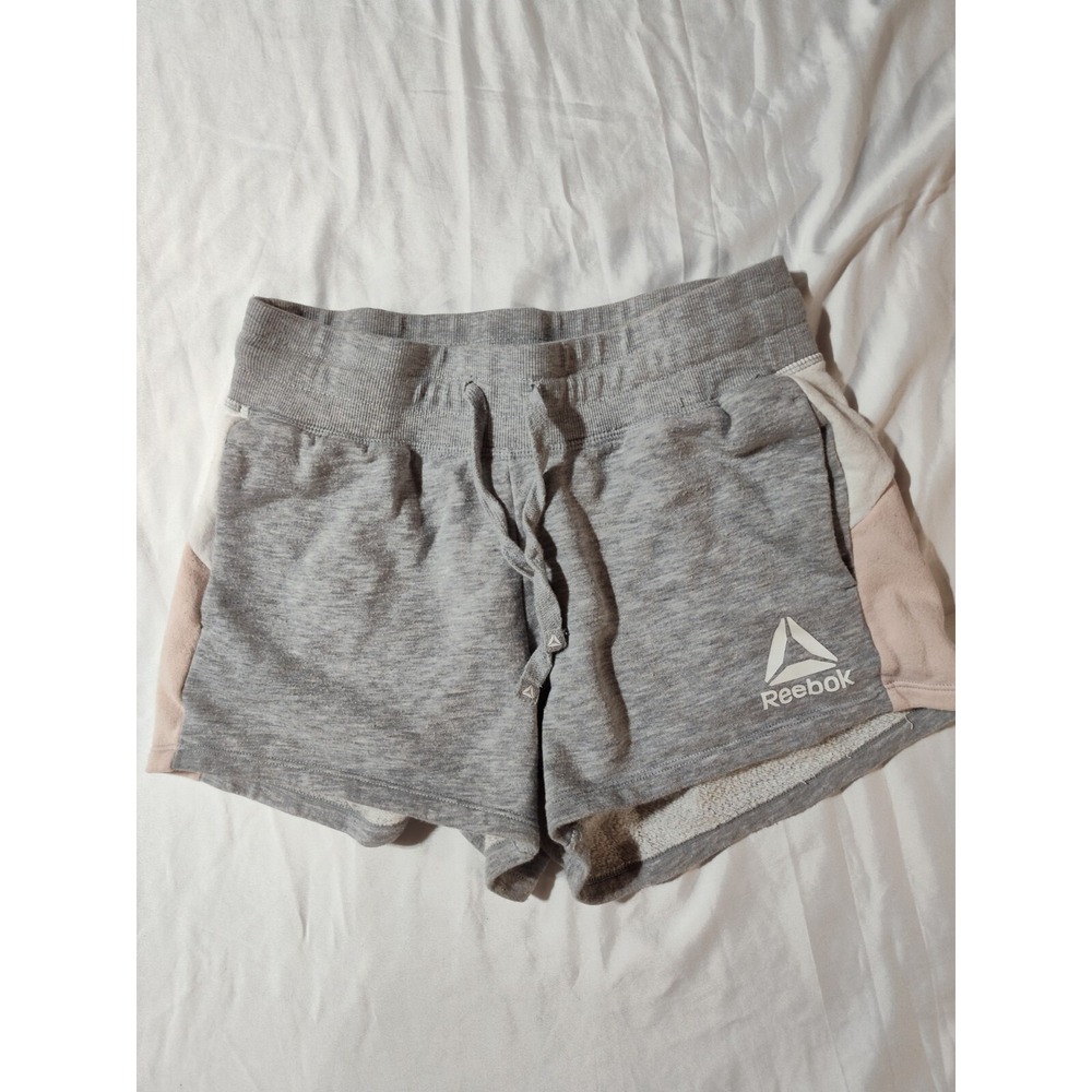 Reebok ladies small shorts gray grey pink pockets cotton blend gym comfy sleep